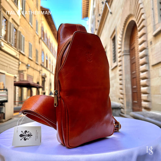 Italian Handmade Leather Sling Bag  Unisex Design, Made in Italy - Italy Leather Shop