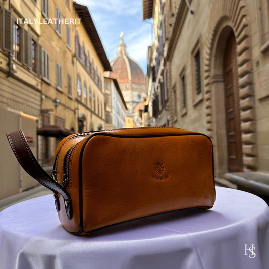 Italian Handmade Italian Leather Toiletry Unisex from Florence ll Made In Italy,leather dopp kit