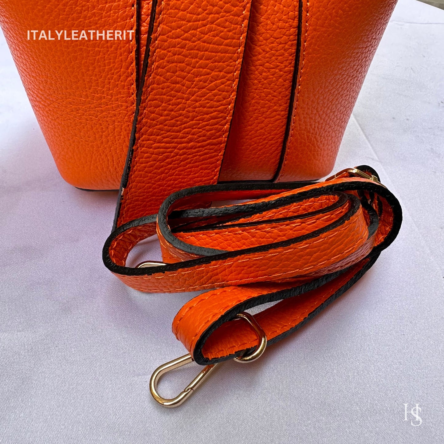 Italian Handmade Leather Bags For Women | Elegant Leather Tote From Florence | Orange Bucket Bag