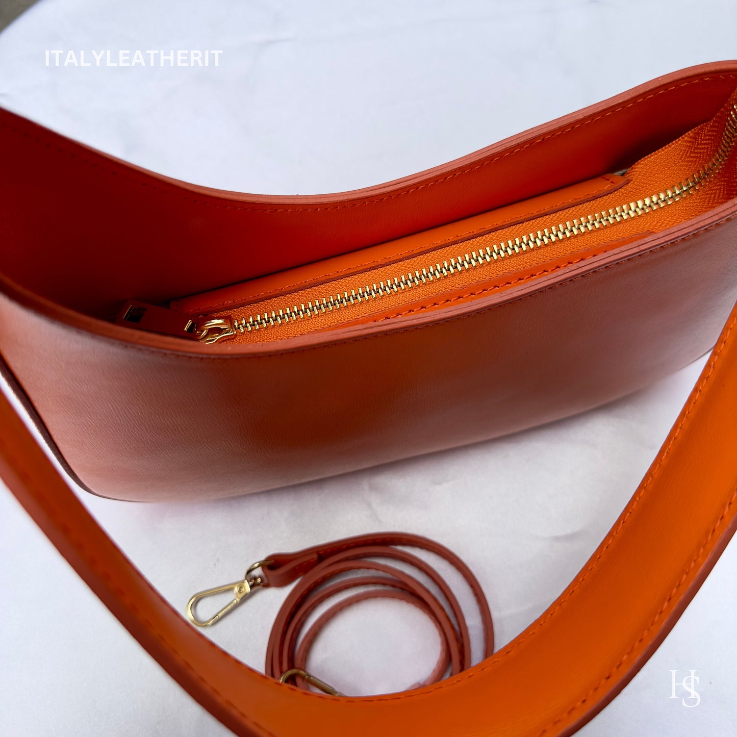 Italian Handmade Leather Bags For Women | Elegant Orange Leather Tote From Florence, Shoulder Bag