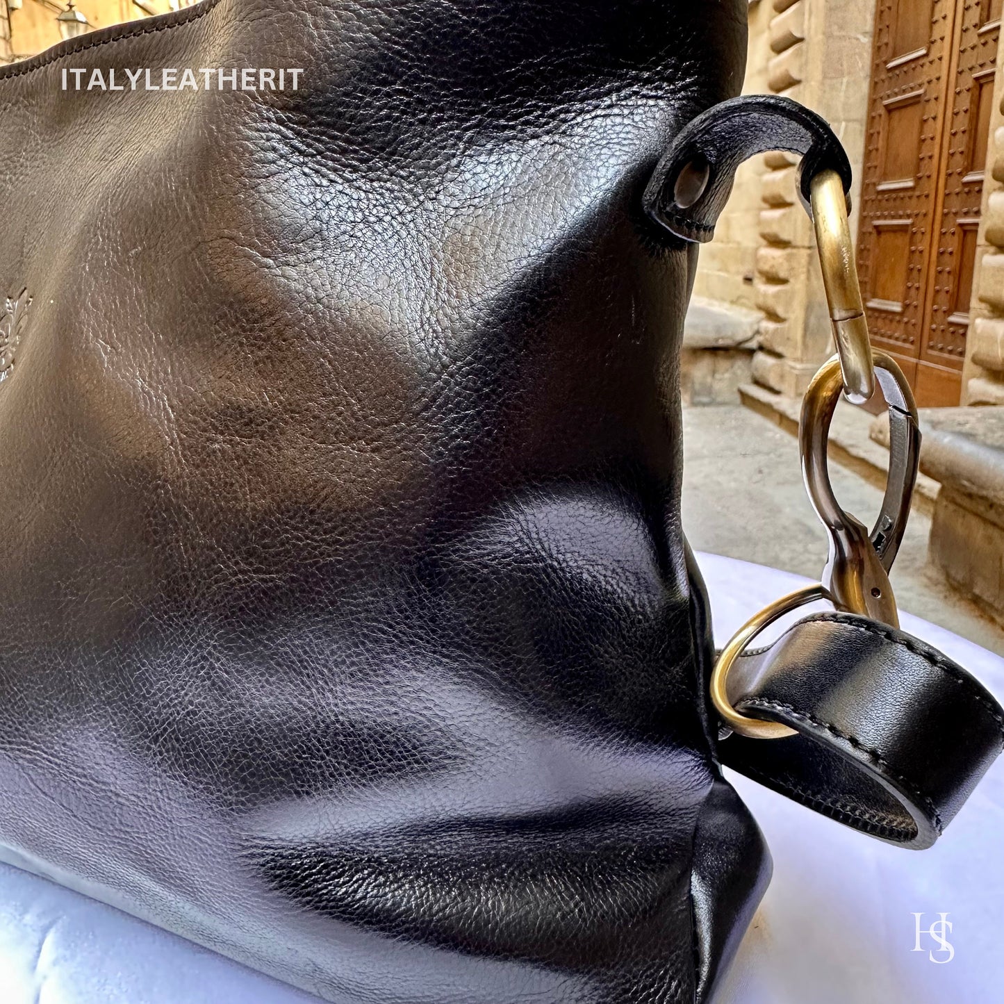 Italian Handmade Leather Bags For Women l l Elegant Leather Tote From Florence, black shoulder bag