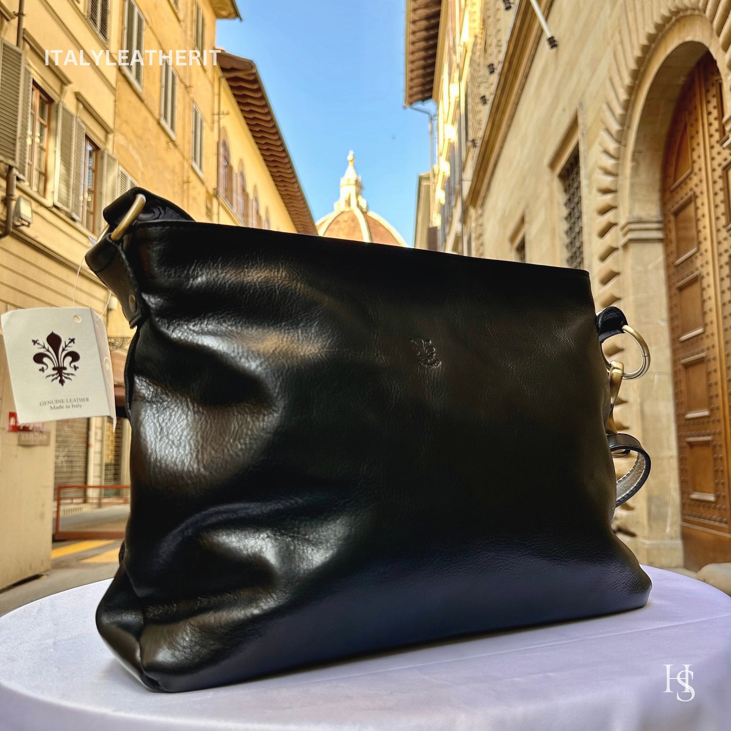 Italian Handmade Leather Bags For Women l l Elegant Leather Tote From Florence, black shoulder bag