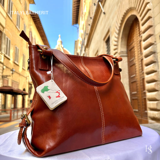Italian Handmade Leather Bags For Women l l Elegant Leather Tote From Florence, Shoulder leather bag