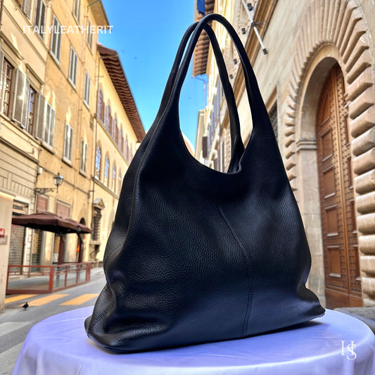 Italian Handmade Soft Leather Bags For Women l l Soft Leather From Florence l Made In Italy, Black shoulder bag