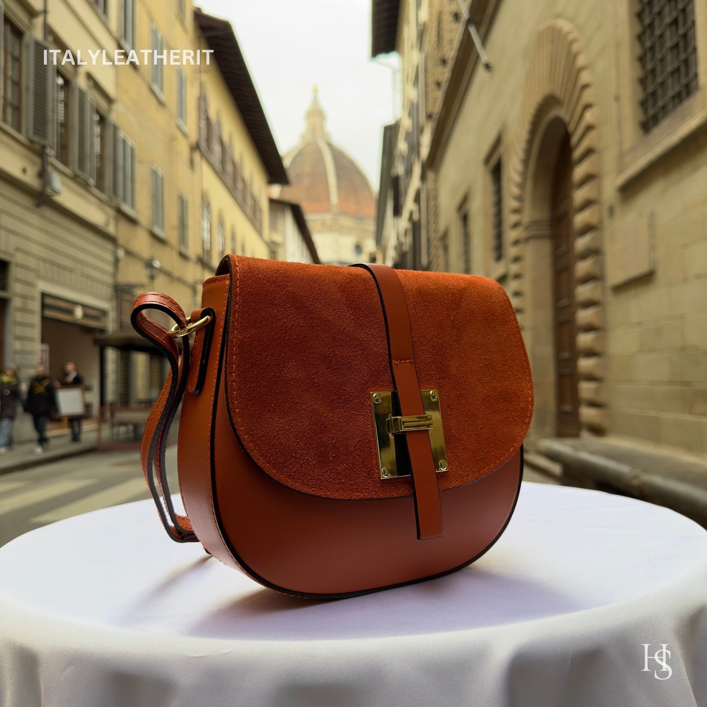 Italian Handmade Leather Bags for Women | Elegant Orange Leather Crossbody Bag from Florence, Gift For Her