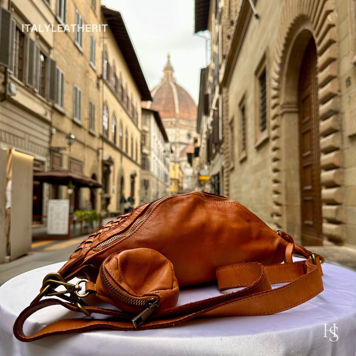 Italian Handmade Leather Sling Bag for Unisex Made In Italy from Florence | Waist Bag