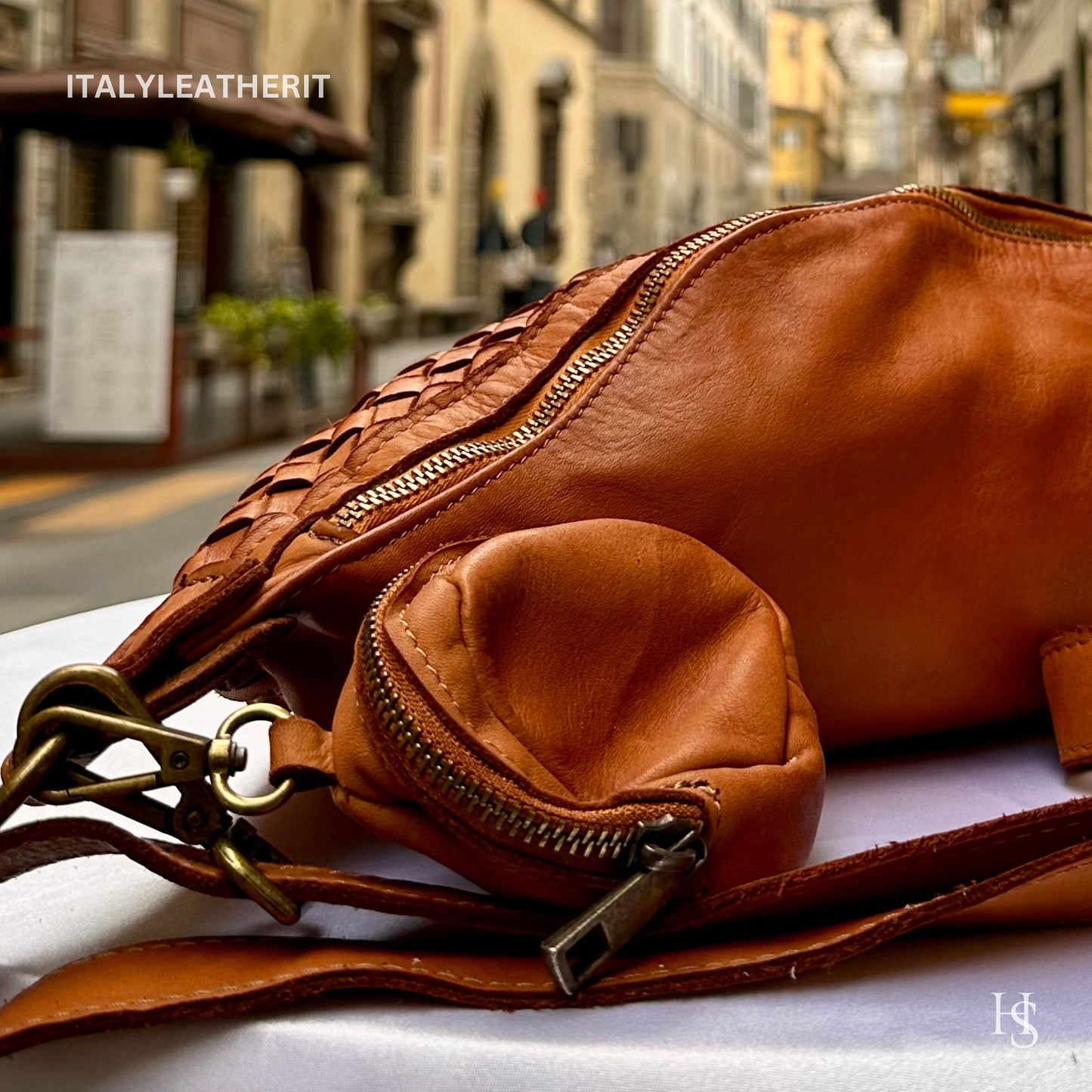 Italian Handmade Leather Sling Bag for Unisex Made In Italy from Florence | Waist Bag