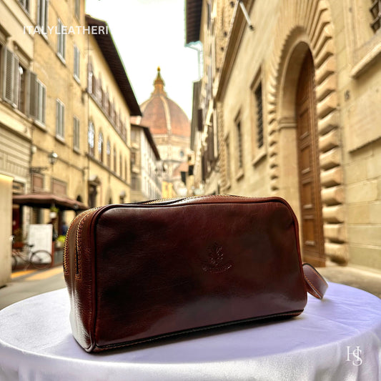 Italian Handmade Italian Leather Toiletry Unisex from Florence ll Made In Italy, leather dopp kit