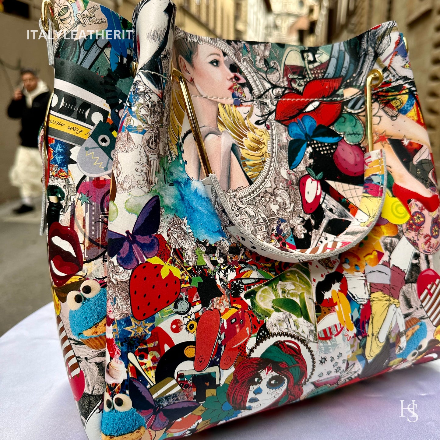 Italian Handmade Leather Bags For Women l l Elegant Leather Tote From Florence, Italy, Pop Art Bag