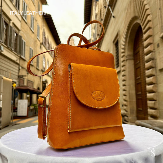 Italian Unisex Handmade Tuscan Leather Backpack From Florence, Made In Italy, Computer bag, Elegant backpack