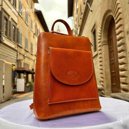 Italian Unisex Handmade Tuscan Leather Backpack From Florence, Made In Italy, Computer bag