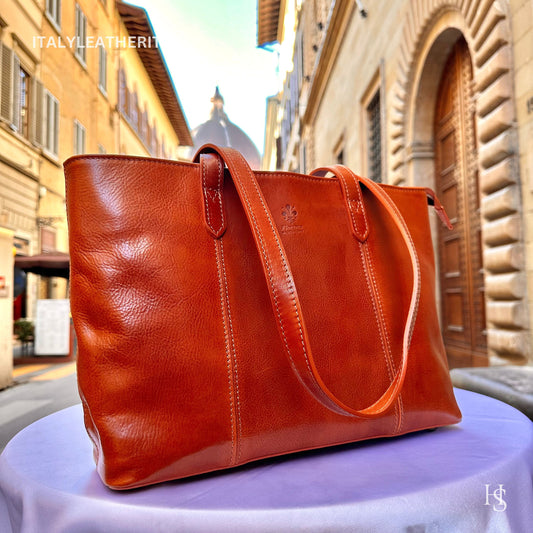 Italian Handmade Leather Bags For Women l Elegant Leather Tote From Florence, brown leather bag