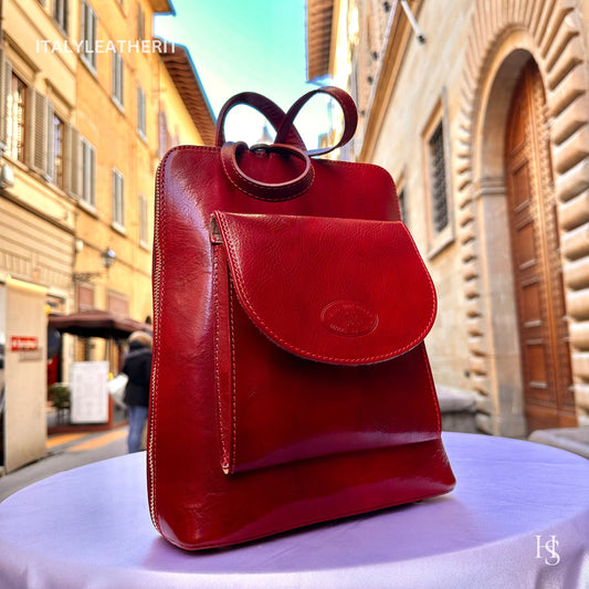Italian Unisex Handmade Tuscan Leather Backpack From Florence, Made In Italy, Computer bag