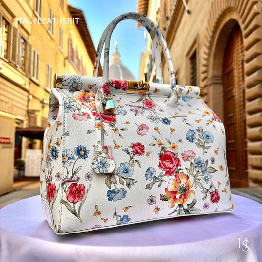 Italian Handmade Leather Bags For Women l l Elegant Leather Tote From Florence, Flower bag, Lock bag