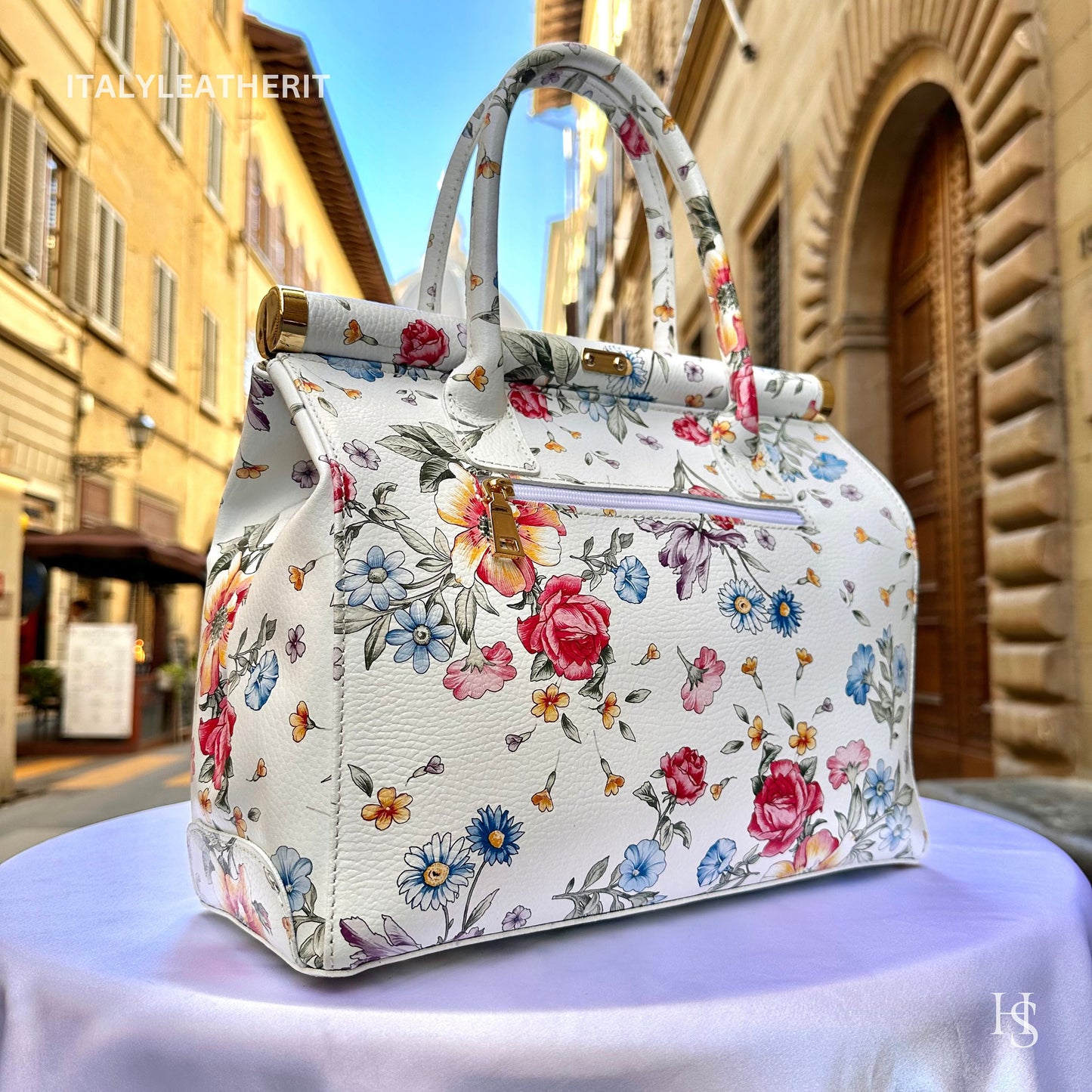 Italian Handmade Leather Bags For Women l l Elegant Leather Tote From Florence, Flower bag, Lock bag