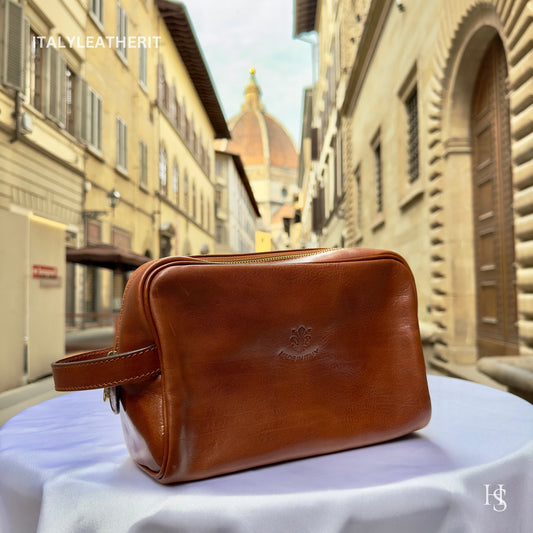 Italian Handmade Italian Leather Toiletry Unisex from Florence ll Made In Italy, leather dopp kit bag