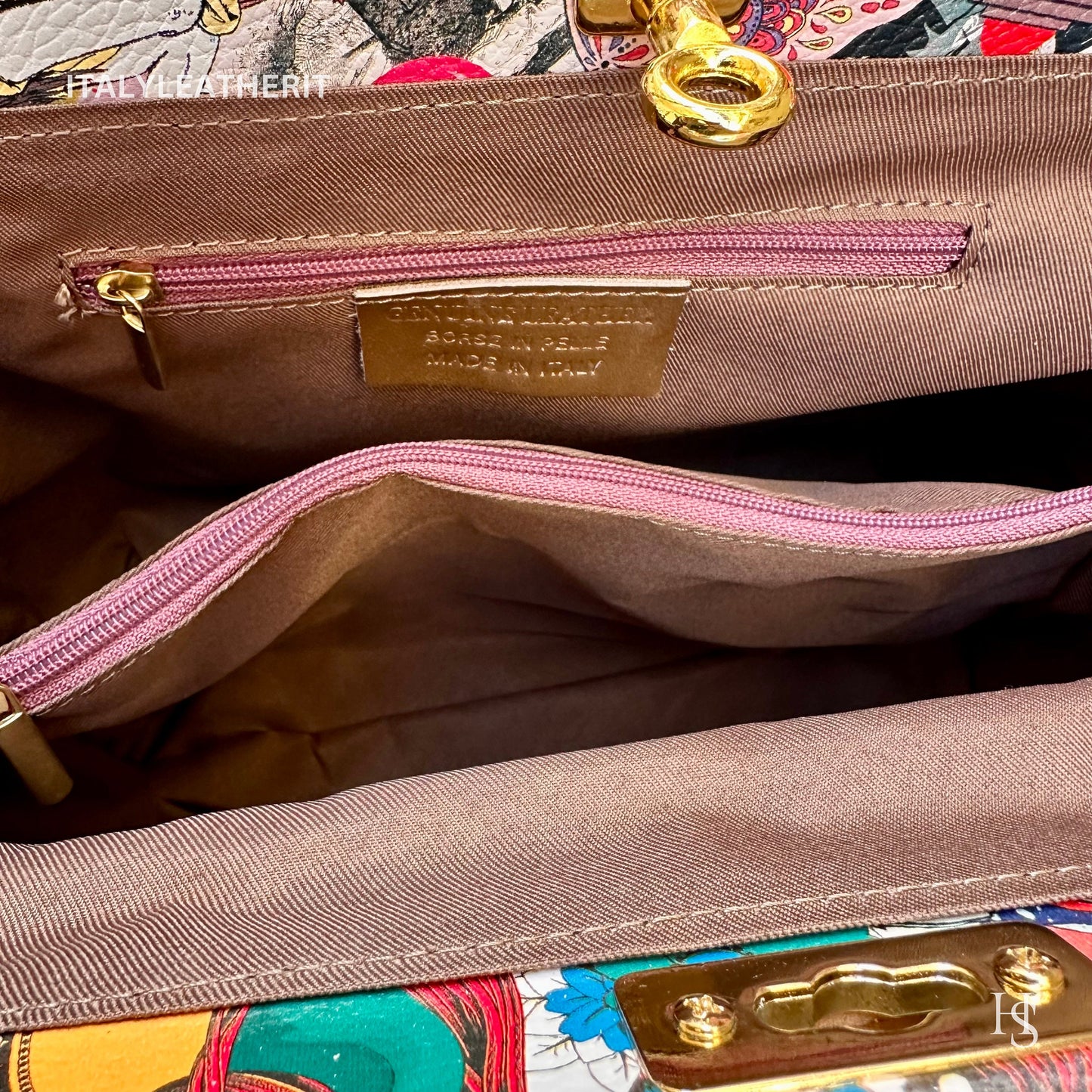 Italian Handmade Leather Bags for Women | Elegant Leather Tote from Florence | Artisan-Crafted Bag with Lock Closure, Pop Art Bag