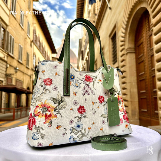 Italian Handmade Leather Bags For Woman l l Elegant Leather Tote From Florence || Made in Italy , Flower Purse