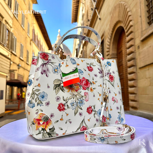 Italian Handmade Leather Bags For Woman l l Elegant Leather Tote From Florence || Made in Italy , Flower Purse