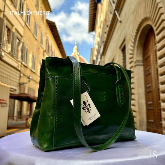 Italian Handmade Leather Bags For Women l Elegant Leather Tote From Florence, Made in Italy, Green Bag