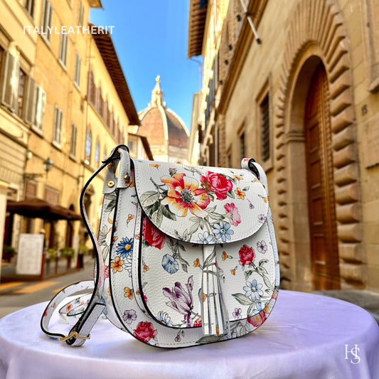 Italian Handmade Leather Bags For Women l l Elegant Leather Tote From Florence, Crossbody bag, Made in Italy, Flower bag