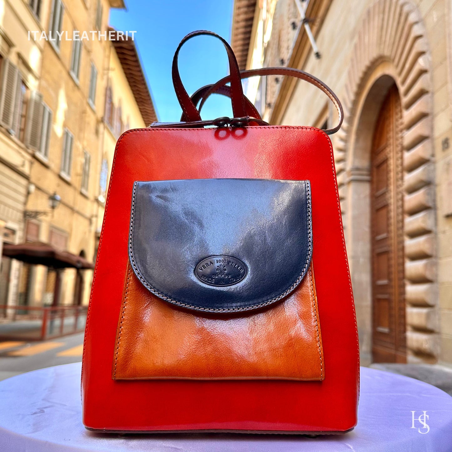 Italian Unisex Handmade Tuscan Leather Backpack From Florence, Made In Italy, Computer bag, multicolor backpack