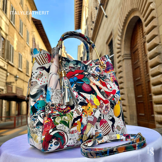Italian Handmade Leather Bags For Women l l Elegant Leather Tote From Florence, Italy, Pop Art Bag