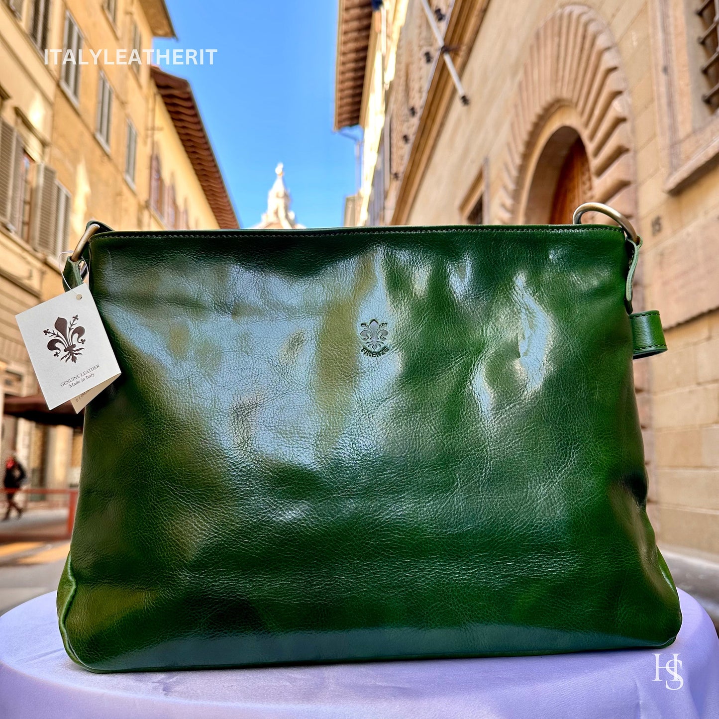 Italian Handmade Leather Bags For Women l l Elegant Leather Tote From Florence, Made in Italy, Green Leather purse