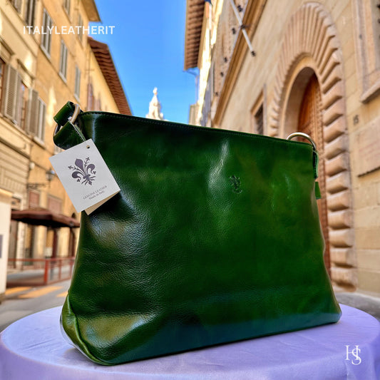 Italian Handmade Leather Bags For Women l l Elegant Leather Tote From Florence, Made in Italy, Green Leather purse