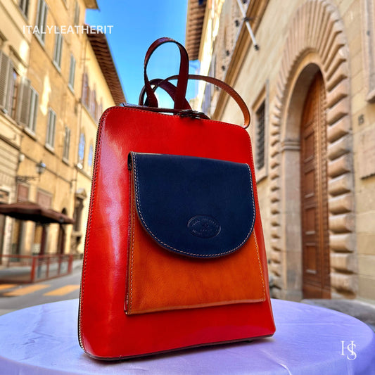 Italian Unisex Handmade Tuscan Leather Backpack From Florence, Made In Italy, Computer bag, multicolor backpack