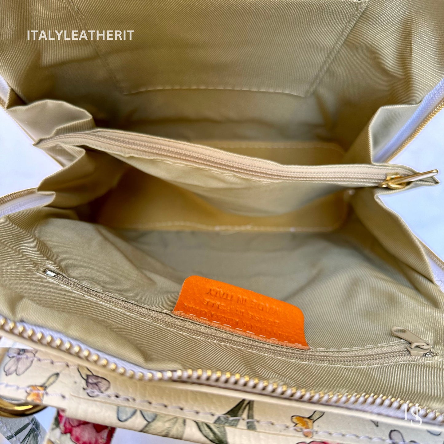 Italian Unisex Handmade Tuscan Leather Backpack From Florence, Made In Italy, Computer bag, flower backpack