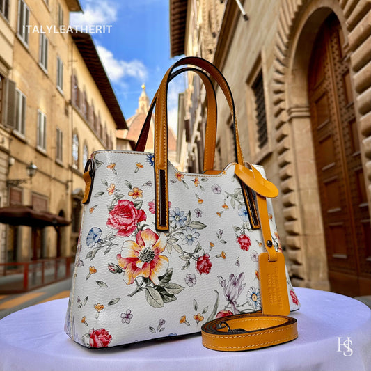 Italian Handmade Leather Bags For Woman l l Elegant Leather Tote From Florence || Made in Italy , Flower Purse