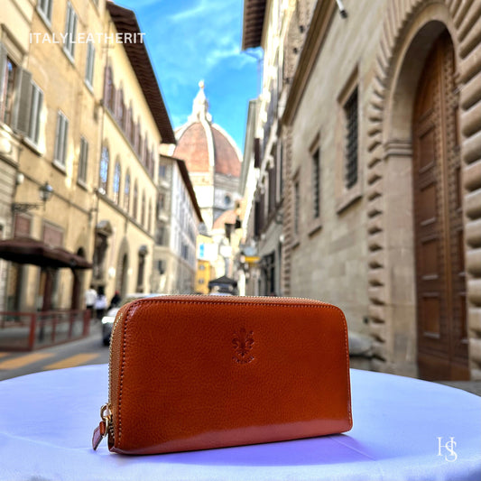 Italian Handmade Leather Wallet For Women | Florence Craftsmanship | Genuine Leather | Women's Brown Leather Wallet