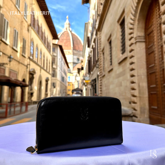 Italian Handmade Leather Wallet For Women | Florence Craftsmanship | Genuine Leather | Women's Fashion Accessory l Black wallet