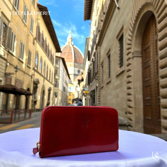 Italian Handmade Leather Wallet For Women | Florence Craftsmanship | Genuine Leather | Women's Fashion Accessory l Red Leather Wallet