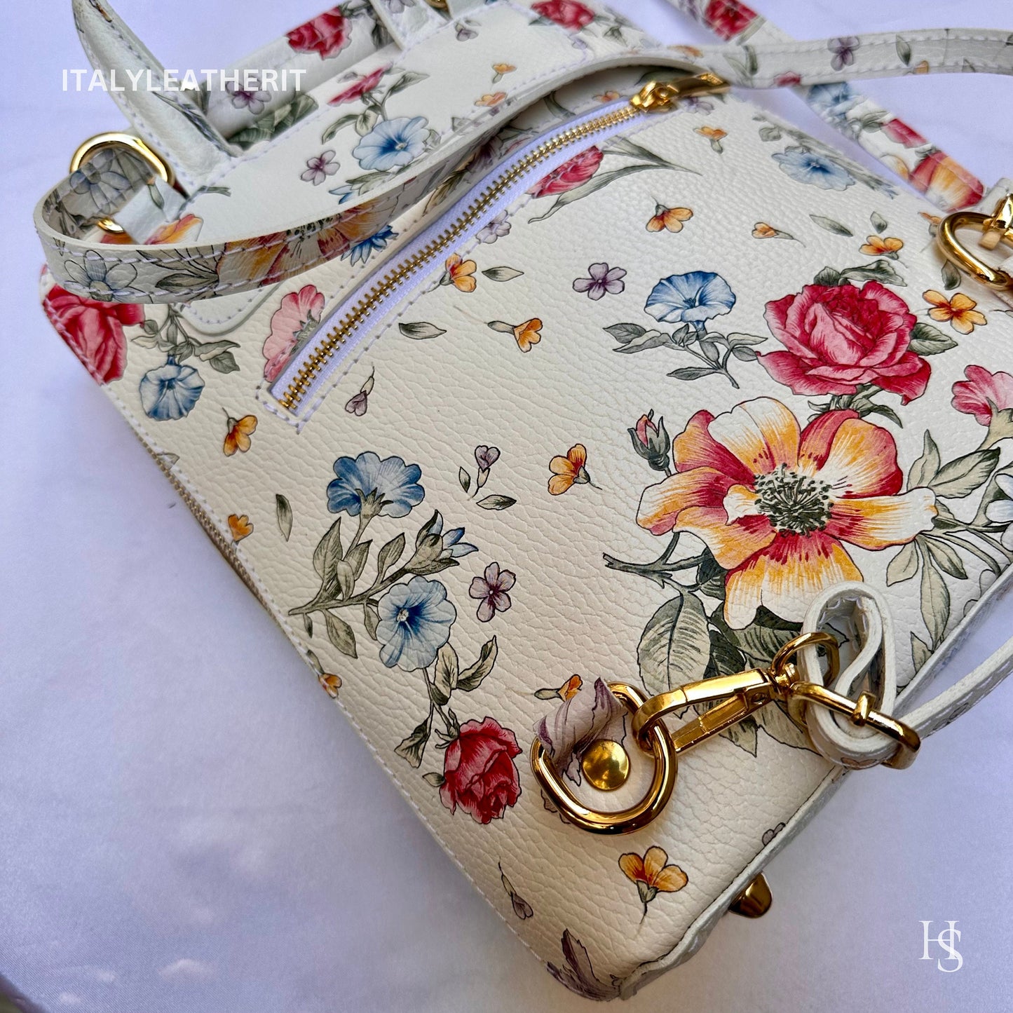 Italian Unisex Handmade Tuscan Leather Backpack From Florence, Made In Italy, Computer bag, flower backpack