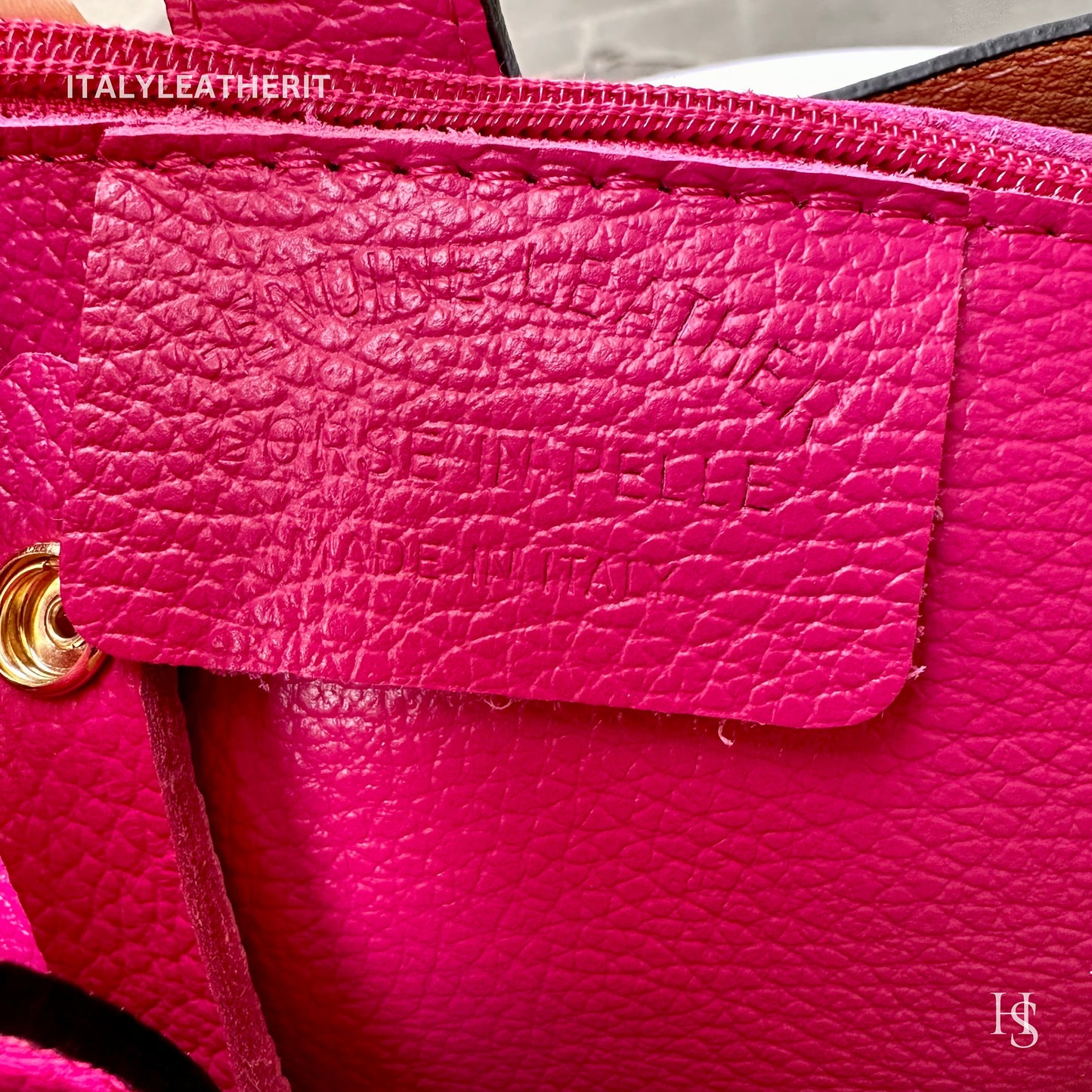 Italian Handmade Leather Bags For Women l l Elegant Leather Tote From Florence, Bucket bag, fuchsia tote, fashion bag