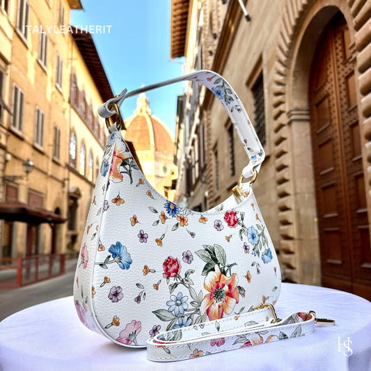 Italian Handmade Leather Bags For Women l Elegant Leather Tote From Florence, Made in Italy, Flower bag