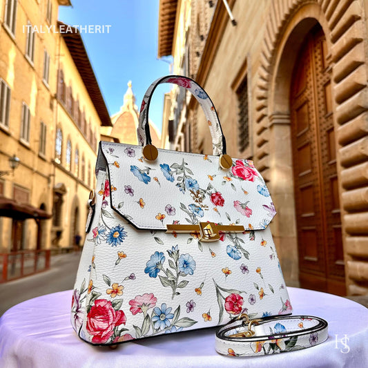 Italian Handmade Leather Bags For Women l Elegant Leather Tote From Florence || Made in Italy, Flower Purse