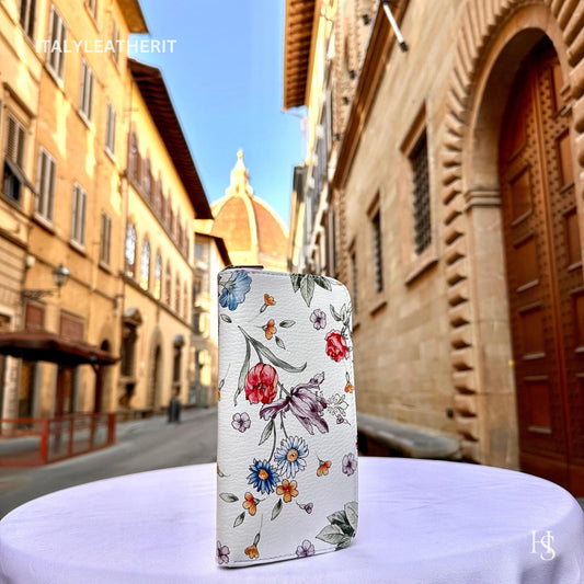 Italian Handmade Leather Wallet For Women | Florence Craftsmanship | Genuine Leather | Flower Wallet