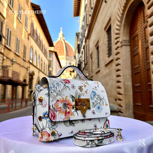 Italian Handmade Leather Bags For Women | Elegant Leather Tote From Florence | Small Handbags and Shoulder Bags ,Flower Bag