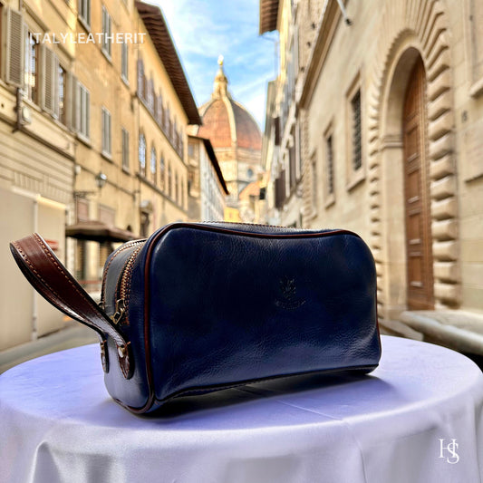 Italian Handmade Italian Leather Toiletry Unisex from Florence ll Made In Italy,leather dopp kit