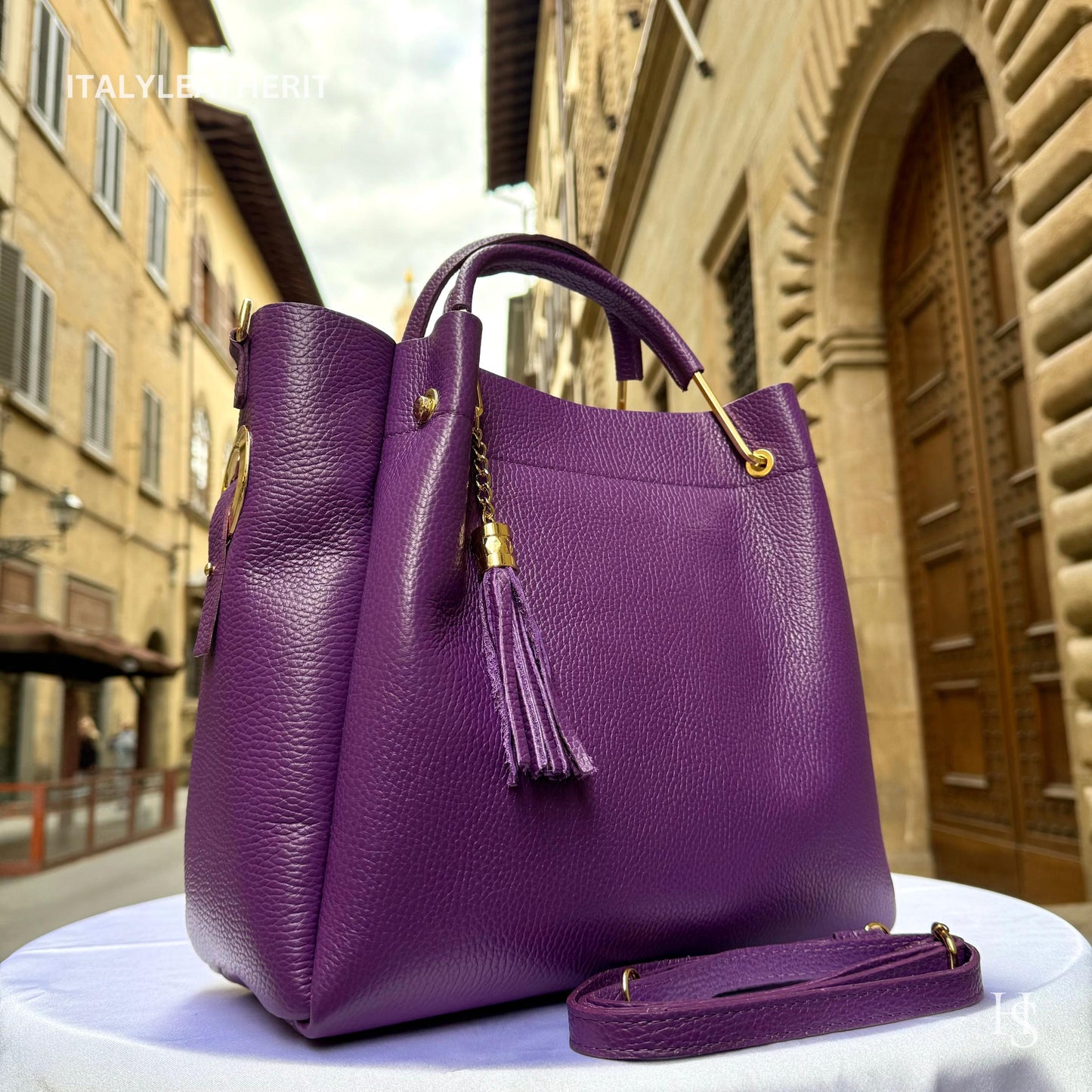 Italian Handmade Leather Bags For Women | Elegant Brown Leather Tote From Florence, Italy | Premium Craftsmanship , Purple purse