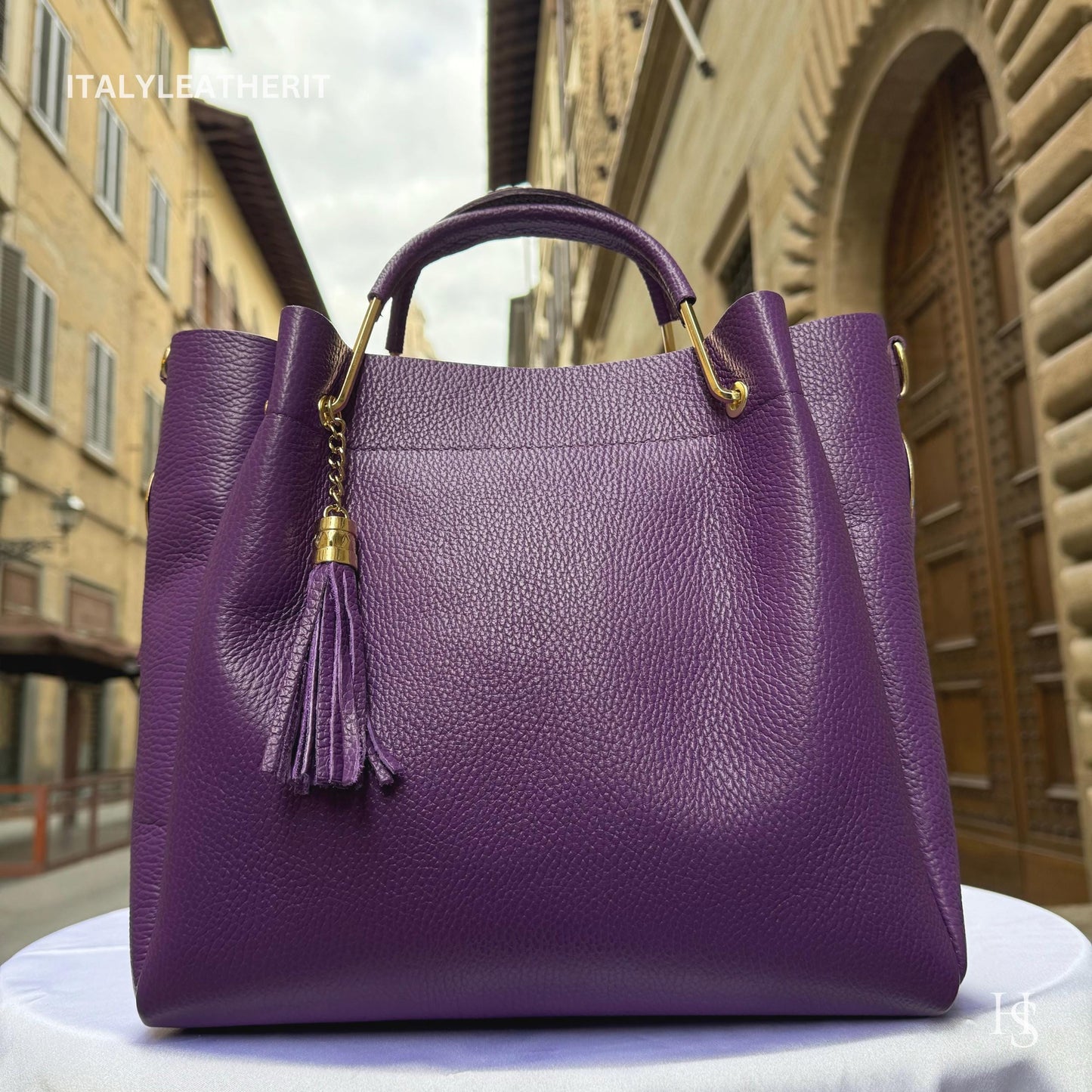 Italian Handmade Leather Bags For Women | Elegant Brown Leather Tote From Florence, Italy | Premium Craftsmanship , Purple purse