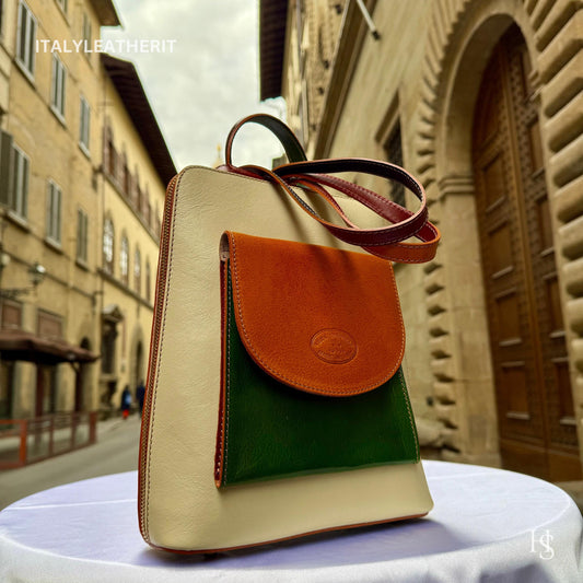 Italian Unisex Handmade Tuscan Leather Backpack From Florence, Made In Italy, Computer bag, multicolor backpack