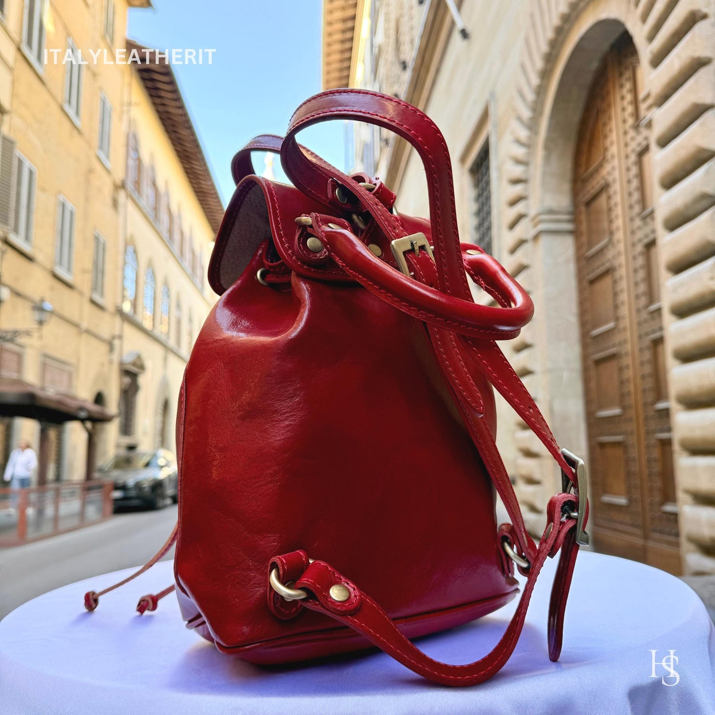 Italian Handmade Unisex Tuscan Leather Red Backpack from Florence, Italy – Stylish, Authentic, and Durable,