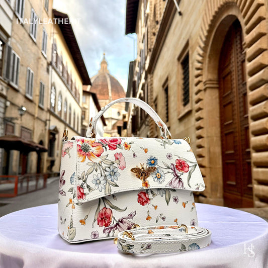 Italian Handmade Leather Bags for Women | Elegant Leather Tote from Florence with Bee-Shaped Accessory Clasp Closure