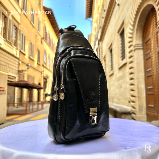 Italian Handmade Leather Sling Bag for Unisex Made In Italy from Florence | Waist Bag