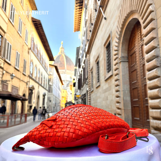 Italian Handmade Leather Sling Bag for Unisex Made In Italy from Florence | Waist Bag, orang bag