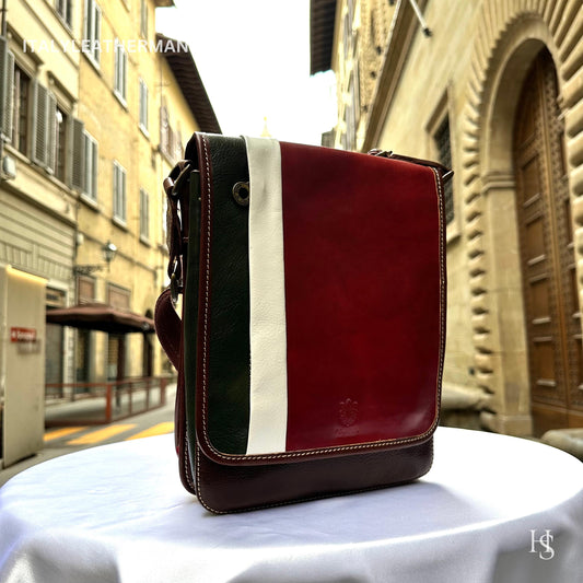 Italian Handmade Leather Crossbody Bags for Men Made In Italy from Florence || handmade leather bag, Italian flag